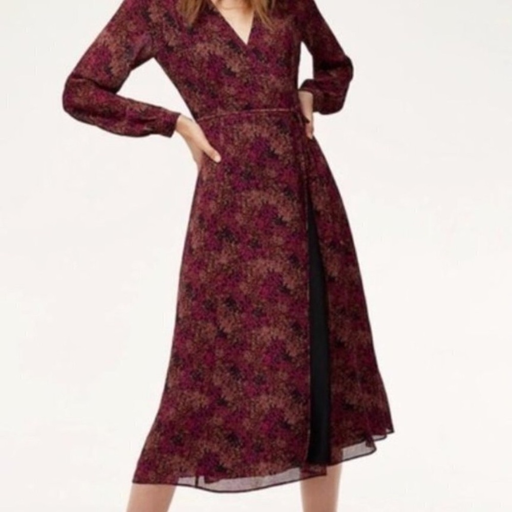Aritzia Wilfred Lina Wrap dress Burgundy print size xxs